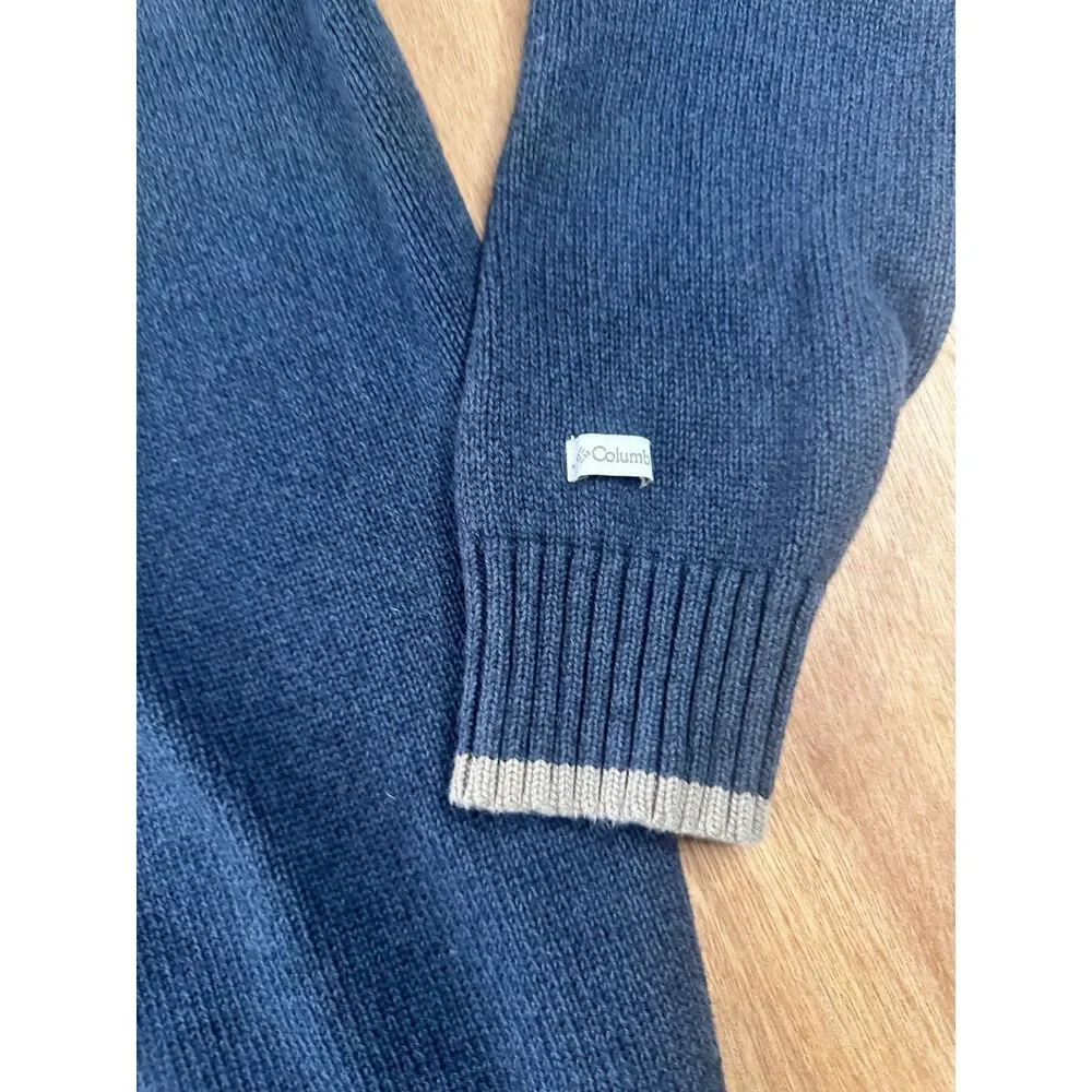 Columbia Men’s V-Neck Sweater Large Navy Blue Cotton Knit Pullover
